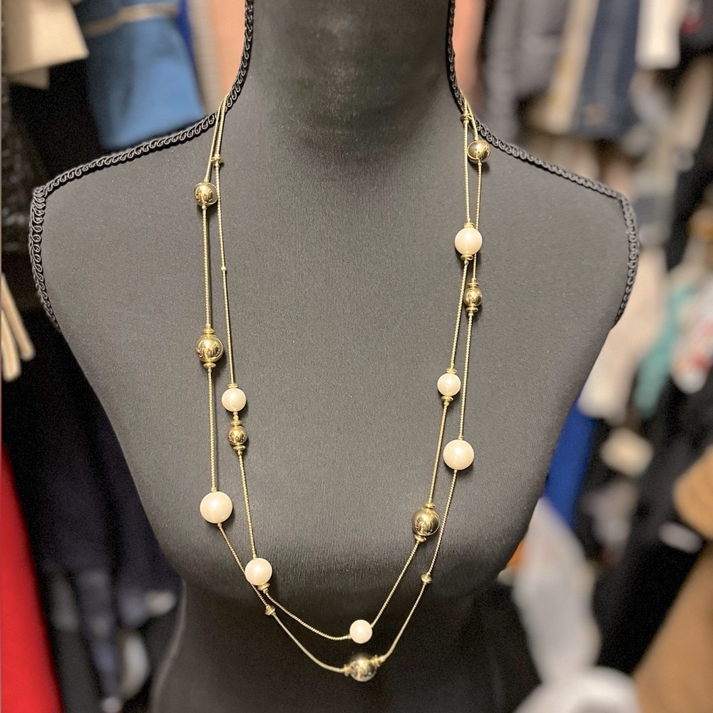 Vintage Gold and Cream Layered Necklace with Pearl Accents